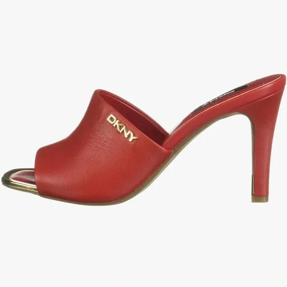 DKNY Women's Open Toe Fashion Red Leather Pump Heel Sandal Size 9 - Picture 4 of 5